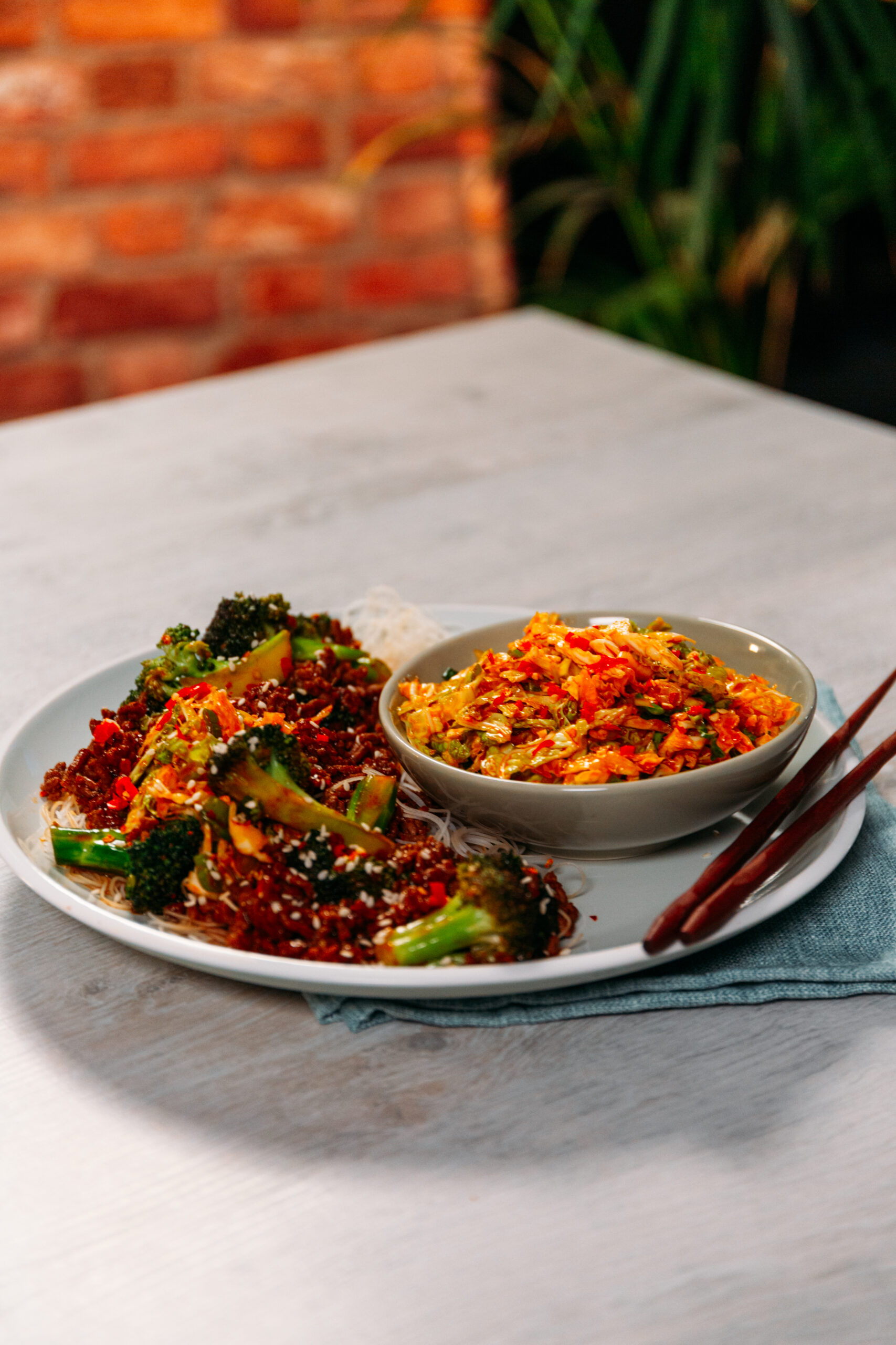 Sticky Korean Beef with Quick Kimchi