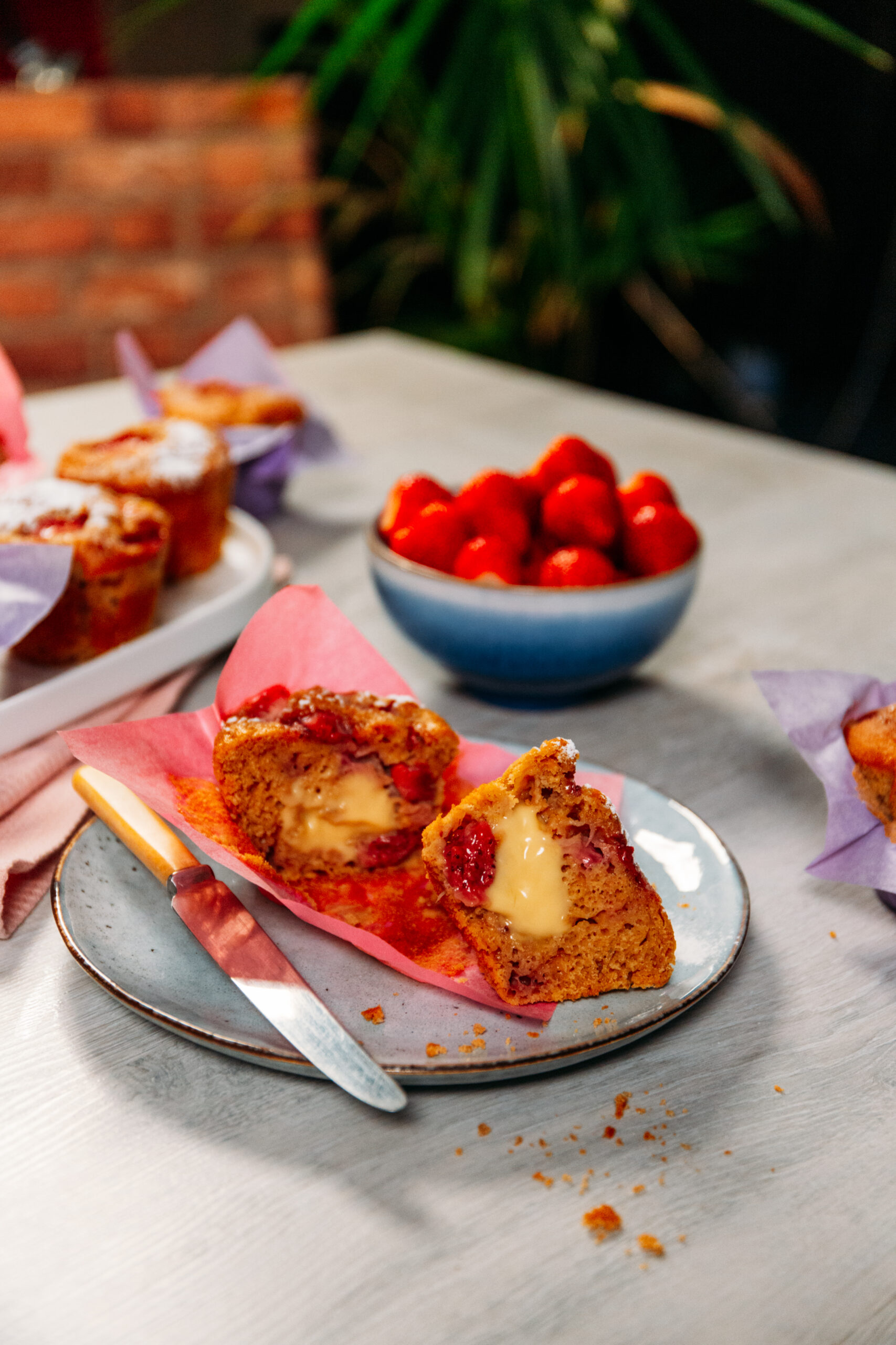 Strawberry Custard Gooey Muffins