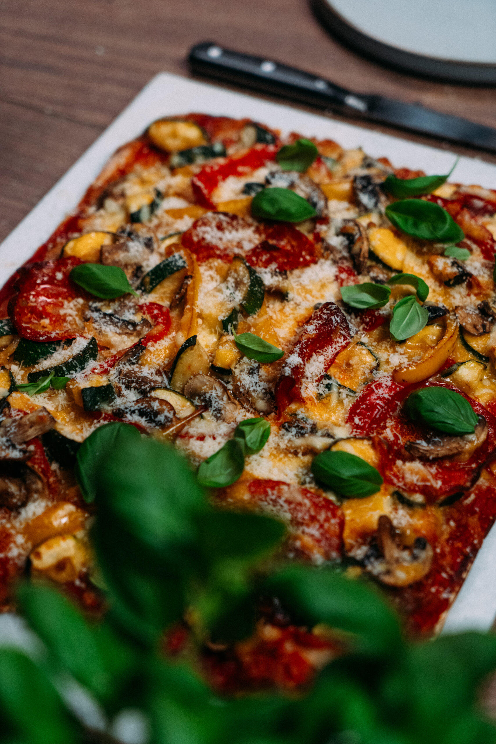SPICY VEGETABLE AND CHORIZO PIZZA